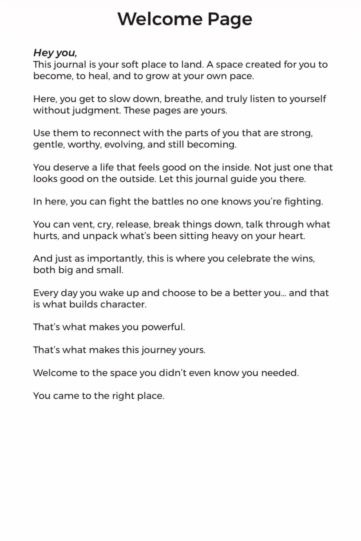 Hey You A Journal for Becoming, Healing and Growing